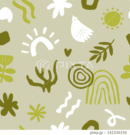 Cute naive vector seamless pattern with colorful abstract cut outs Cute naive vector seamless pattern with colorful abstract cut outs 142330330