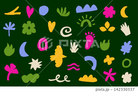Hand drawn abstract organic shapes set. Cute naive hand drawn vector elements Hand drawn abstract organic shapes set. Cute naive hand drawn vector elements 142330337