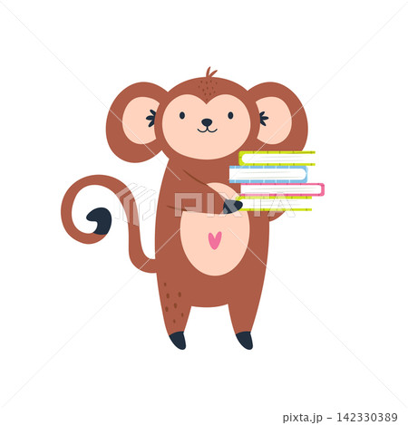 Back to school cute monkey student carrying textbooks isolated on white background Back to school cute monkey student carrying textbooks isolated on white background 142330389