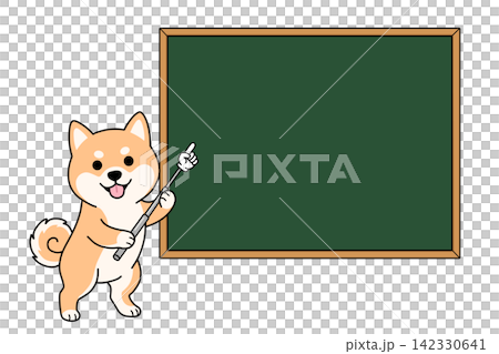 A cute Shiba Inu character explaining and guiding on a blackboard with a pointer (copy space frame) A cute Shiba Inu character explaining and guiding on a blackboard with a pointer (copy space frame) 142330641