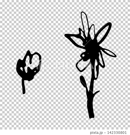 一組單色手繪花卉線條藝術作品 142330801