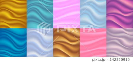 Set of luxury satin and silk cloth fabric crease background and texture. Cloth soft wave. Liquid wave abstract. Vector illustration Set of luxury satin and silk cloth fabric crease background and texture. Cloth soft wave. Liquid wave abstract. Vector illustration 142330919