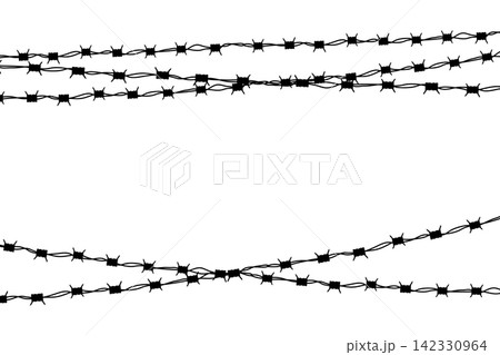 Black silhouette of the barbed wire. Barbed wire. Barb wire for prison fence, steel border and military barrier. Vector illustration 142330964