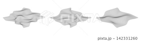 Distorted square grid. Warped mesh texture. Retro punk design elements. Wireframe wave geometry grid. Curved mesh elements. Retrowave technology Distorted square grid. Warped mesh texture. Retro punk design elements. Wireframe wave geometry grid. Curved mesh elements. Retrowave technology 142331260