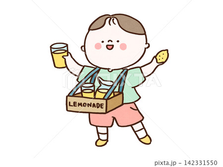 立売り箱を下げてレモネードを売る幼い男の子(社会勉強・チャリティー) 立売り箱を下げてレモネードを売る幼い男の子(社会勉強・チャリティー) 142331550
