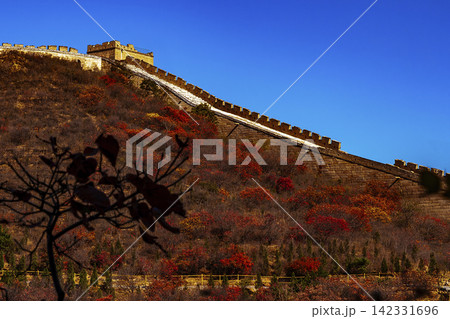 Autumn landscape of Badaling Hongye Ridge Great Wall Beijing China historic architecture and colorful mountain forest Autumn landscape of Badaling Hongye Ridge Great Wall Beijing China historic architecture and colorful mountain forest 142331696