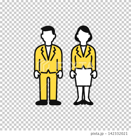 Simple vector illustration icon of a male and female business person standing facing forward. Simple vector illustration icon of a male and female business person standing facing forward. 142332021