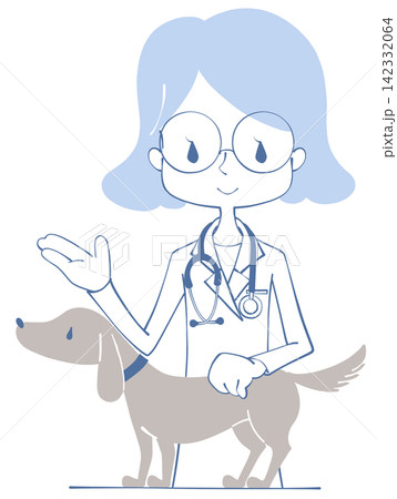 犬を診察する獣医師が案内するイラスト 142332064