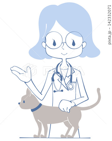 猫を診察する獣医師が案内するイラスト 猫を診察する獣医師が案内するイラスト 142332071