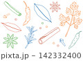 いろいろなスパイスの線画イラスト 142332400