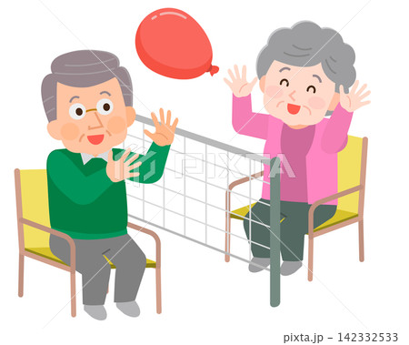 風船バレーをする高齢男性と高齢女性 イラスト 風船バレーをする高齢男性と高齢女性 イラスト 142332533