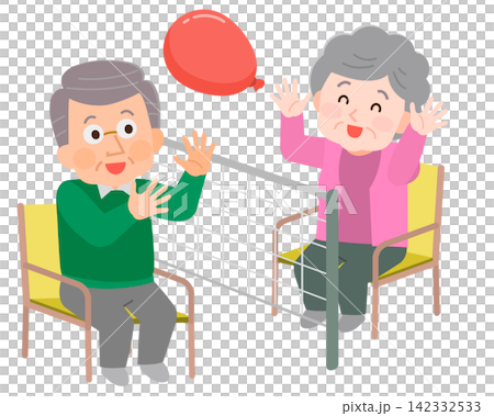 風船バレーをする高齢男性と高齢女性 イラスト 風船バレーをする高齢男性と高齢女性 イラスト 142332533