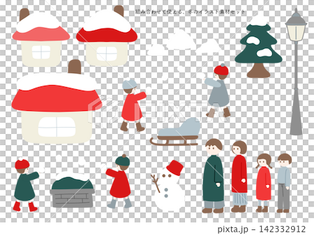 組み合わせて使える、冬の手書きイラスト素材セット1 組み合わせて使える、冬の手書きイラスト素材セット1 142332912