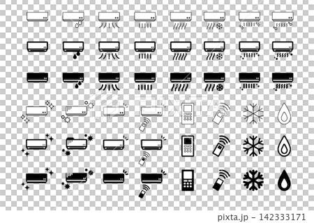 A set of black icons that comprehensively covers the operating status and remote control functions of the air conditioner. A set of black icons that comprehensively covers the operating status and remote control functions of the air conditioner. 142333171
