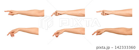 Female index finger points forward in a direct gesture. Hand appears clicking, tapping, or Female index finger points forward in a direct gesture. Hand appears clicking, tapping, or 142333360
