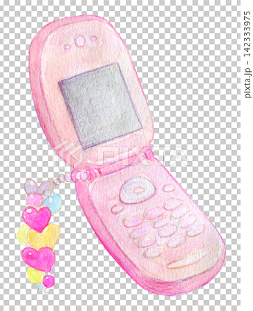 Watercolor illustration, hand-drawn illustration, Heisei era flip phone Watercolor illustration, hand-drawn illustration, Heisei era flip phone 142333975