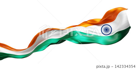 India flag ribbon flowing isolated on white background with copy space 3D render 142334354