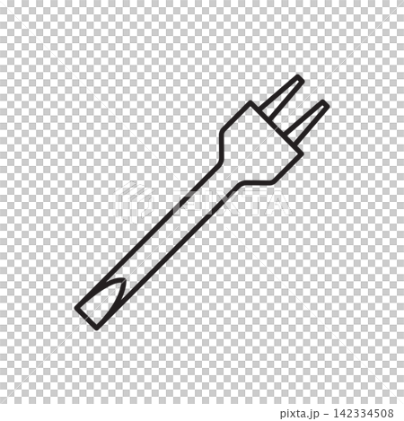 Minimalist line art icon of a two-prong diamond stitching chisel punch for leatherwork. Minimalist line art icon of a two-prong diamond stitching chisel punch for leatherwork. 142334508