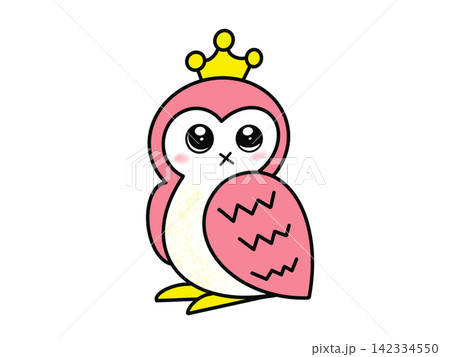 王冠を付けたかわいいピンクのフクロウ 王冠を付けたかわいいピンクのフクロウ 142334550
