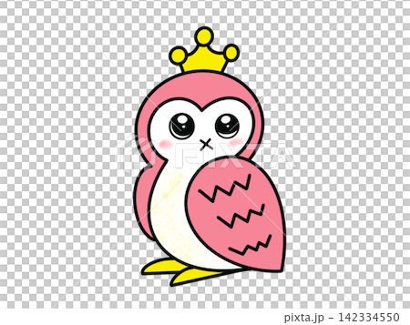 王冠を付けたかわいいピンクのフクロウ 王冠を付けたかわいいピンクのフクロウ 142334550