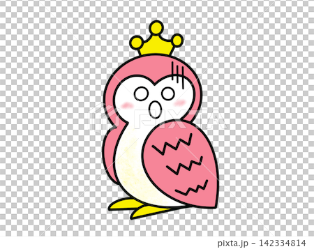 A happy owl wearing a crown, with a troubled expression. 142334814