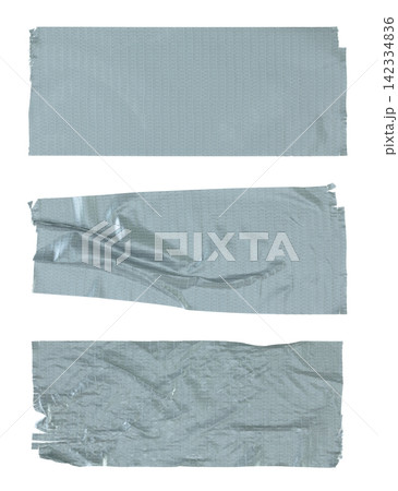 Set of Piece of grey office adhesive tape close-up, isolated on transparent background. Suitable for design elements, labels, and mockups 142334836