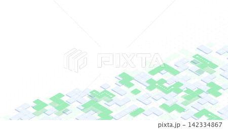 Abstract city map composed of light green geometric shapes on a white background. Schematic representation of city buildings and streets. Vector illustration in minimalist style 142334867