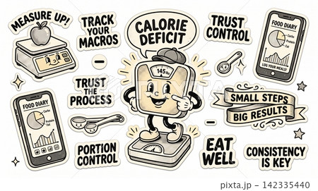 Retro cartoon weight loss sticker set 142335440