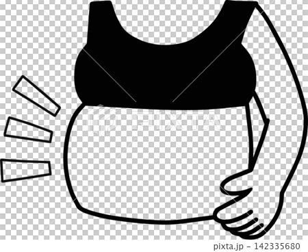 "Pinching your stomach" illustration material - Simple icon representing diet and body shape - Black and white 142335680