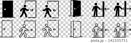Icon set related to monochrome doors Icon set related to monochrome doors 142335751
