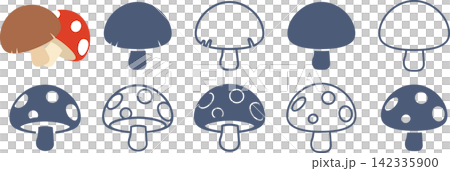 A set of mushroom icons with various round cap patterns. A set of mushroom icons with various round cap patterns. 142335900