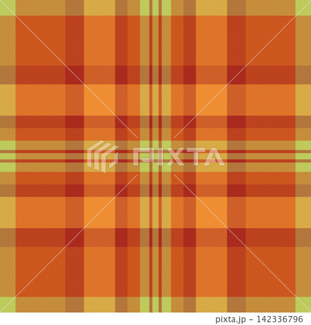 Random pattern plaid seamless, gold textile texture tartan. 50s background vector fabric check in orange and red colors. Random pattern plaid seamless, gold textile texture tartan. 50s background vector fabric check in orange and red colors. 142336796