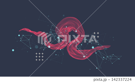 The abstract wave is made in a frame style. Template for science and technology presentation. Vector art. The abstract wave is made in a frame style. Template for science and technology presentation. Vector art. 142337224