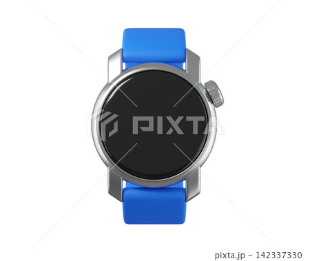 3D Blue Smartwatch with Silver Casing Isolated. Premium fitness icon for sport, active living, workout tracking, health app.3d render 142337330