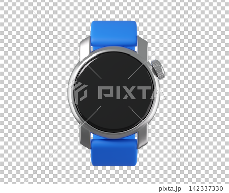3D Blue Smartwatch with Silver Casing Isolated. Premium fitness icon for sport, active living, workout tracking, health app.3d render 142337330