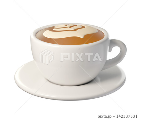 3D Cappuccino Coffee Cup with Latte Art Isolated. White ceramic mug ideal for coffee, bakery, cafe, restaurant menu and lifestyle. 3d render 3D Cappuccino Coffee Cup with Latte Art Isolated. White ceramic mug ideal for coffee, bakery, cafe, restaurant menu and lifestyle. 3d render 142337331