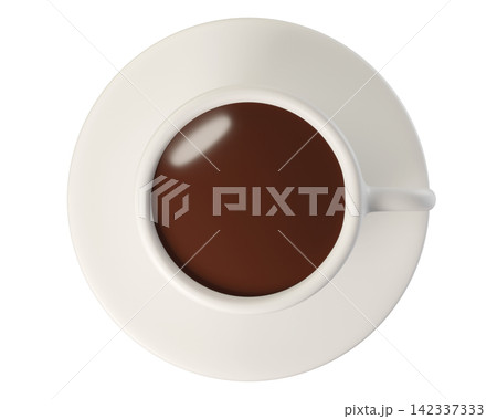 Coffee Cup and Saucer Isolated. View from above. Icon for bakery, cafe, food delivery, restaurant menu, pastry app. 3d render Coffee Cup and Saucer Isolated. View from above. Icon for bakery, cafe, food delivery, restaurant menu, pastry app. 3d render 142337333