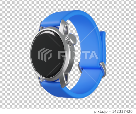 3D Blue Smartwatch with Silver Casing Isolated. Premium fitness icon for sport, active living, workout tracking, health app.3d render 3D Blue Smartwatch with Silver Casing Isolated. Premium fitness icon for sport, active living, workout tracking, health app.3d render 142337420