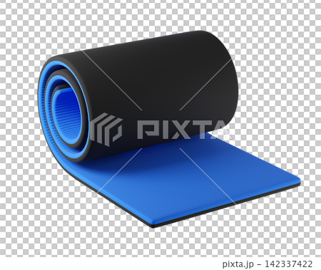 3d Black and Blue Yoga Mat Isolated. Premium fitness icon for yoga, balance training, meditation, pilates and home gym. 3d render 3d Black and Blue Yoga Mat Isolated. Premium fitness icon for yoga, balance training, meditation, pilates and home gym. 3d render 142337422