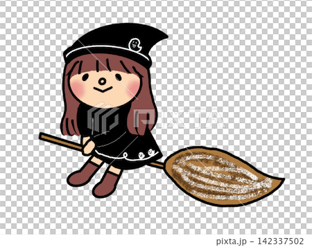 Halloween illustration of a cute little witch girl riding a broomstick. Halloween illustration of a cute little witch girl riding a broomstick. 142337502