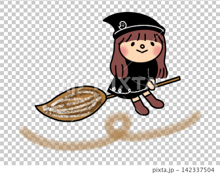 萬聖節插畫,描繪了一個騎著掃帚的可愛小女巫。 萬聖節插畫,描繪了一個騎著掃帚的可愛小女巫。 142337504