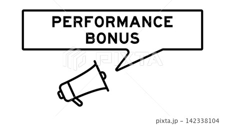 Megaphone icon with speech bubble in word performance bonus on white background Megaphone icon with speech bubble in word performance bonus on white background 142338104
