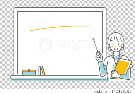 一位微笑的體育教練正在用白板講解——簡潔時尚的線條畫插圖。 一位微笑的體育教練正在用白板講解——簡潔時尚的線條畫插圖。 142338190