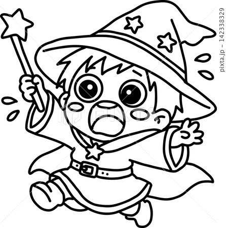 驚いて叫ぶかわいい魔法使いの女の子|びっくりして慌てるファンタジー線画イラスト 驚いて叫ぶかわいい魔法使いの女の子|びっくりして慌てるファンタジー線画イラスト 142338329