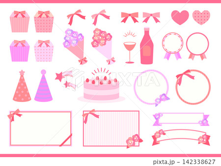 かわいい誕生日ケーキのイラスト素材セット かわいい誕生日ケーキのイラスト素材セット 142338627