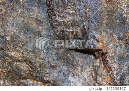 Close-Up of Weathered Rock Surface with Orange Lichen Close-Up of Weathered Rock Surface with Orange Lichen 142339167