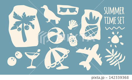 Boho summer travel icon set isolated on blue Boho summer travel icon set isolated on blue 142339368