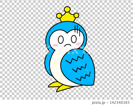 A happy owl wearing a crown, with a troubled expression. A happy owl wearing a crown, with a troubled expression. 142340165