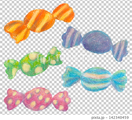 Colorful candy illustration set, oil pastel painting Colorful candy illustration set, oil pastel painting 142340459