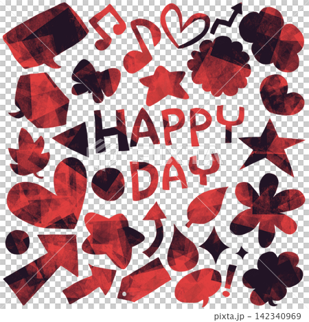 Colorful hand-drawn motifs and HAPPY DAY design elements 142340969